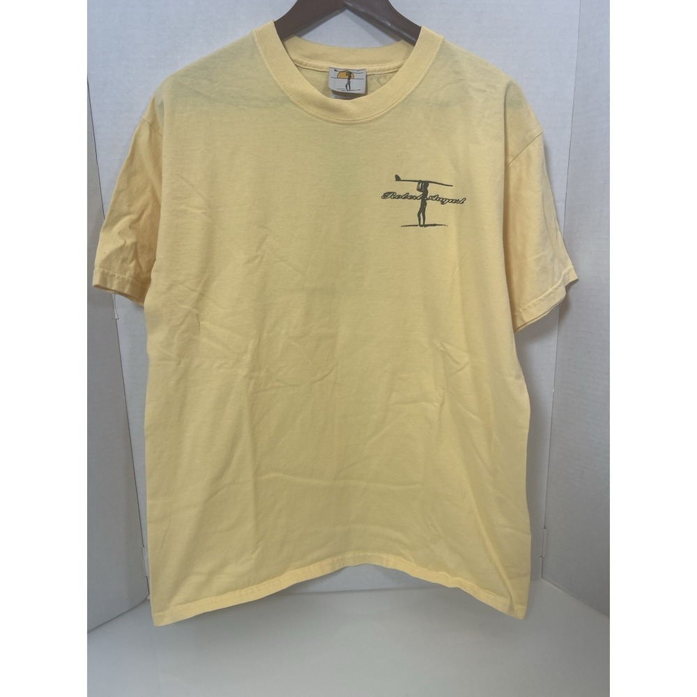 Vintage 90s Robert August Mens Large  Surfing Surf T-Shirt YELLOW 052
